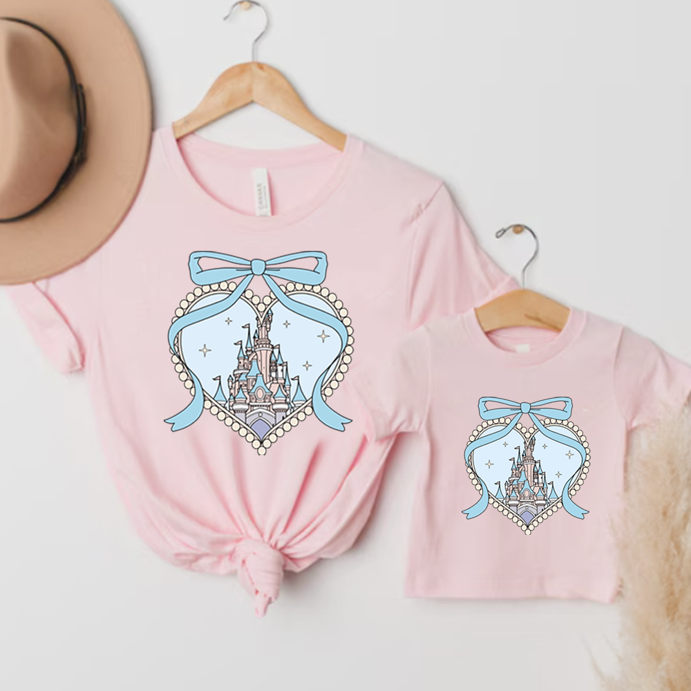 Coquette Fairytale Castle Matching Couple T-Shirts - Romantic Disney-Inspired Outfits for Date Nights & Theme Parks