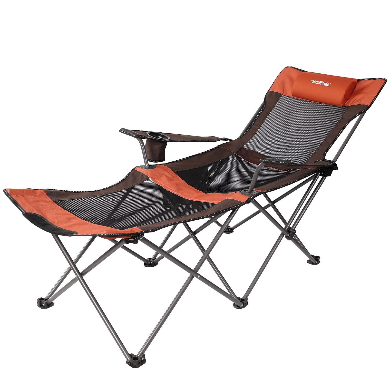 Apollo Walker 6-Legged Reclining Camping Chair for Adults - Adjustable 90°-130° Beach Chair with Footrest, Detachable Pillow & Carry Bag - Perfect for Outdoor Camping, Beach Relaxation, Backyard Lounging & Picnics (Grey)