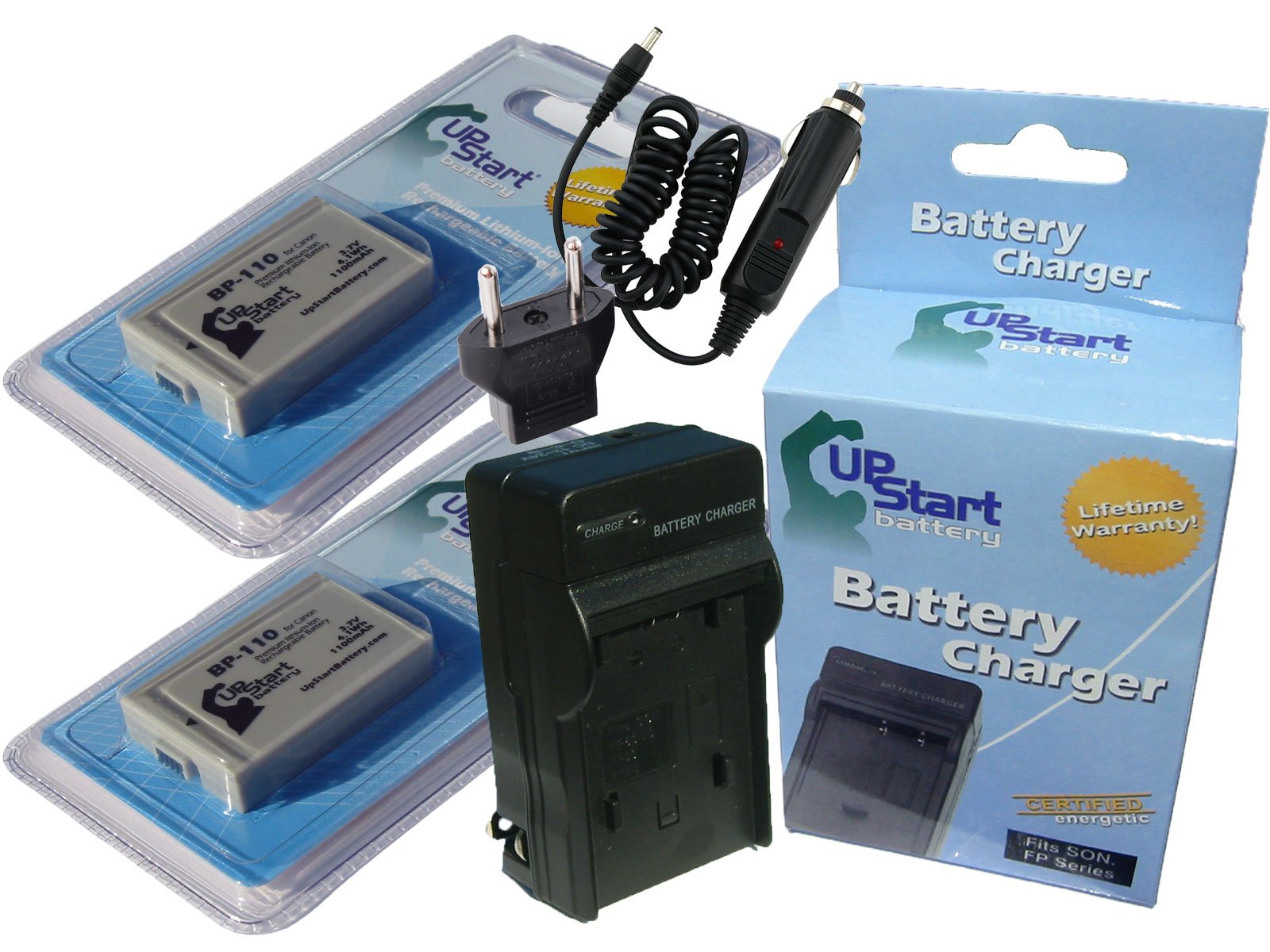 2 Pack Replacement Battery & Charger Kit for Canon VIXIA HF R20 - Compatible with Canon BP-110 Digital Camera (1100mAh 3.7V Li-ion) with Car & EU Adapters - Perfect for Travel, Vlogging & Outdoor Photography