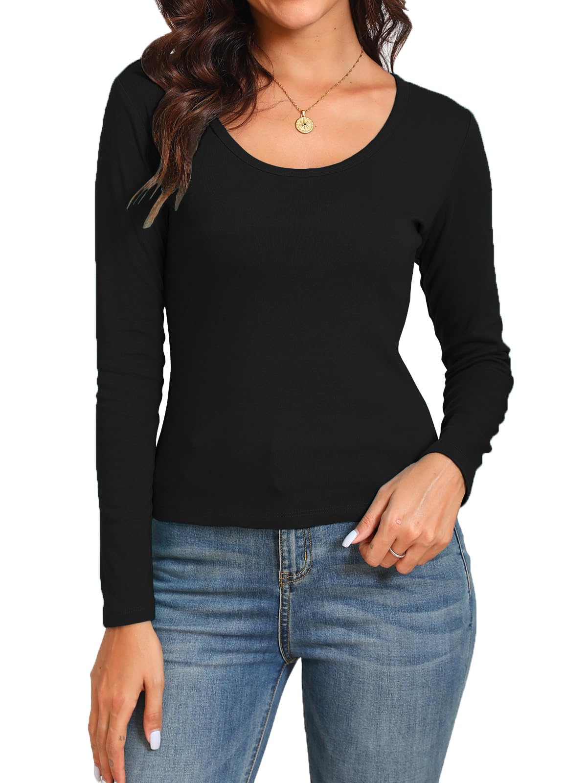 Abardsion Women's Fall Long Sleeve Scoop Neck Thermal Slim Fit T-Shirt - Warm & Stylish Basic Top for Layering, Work, and Casual Outfits