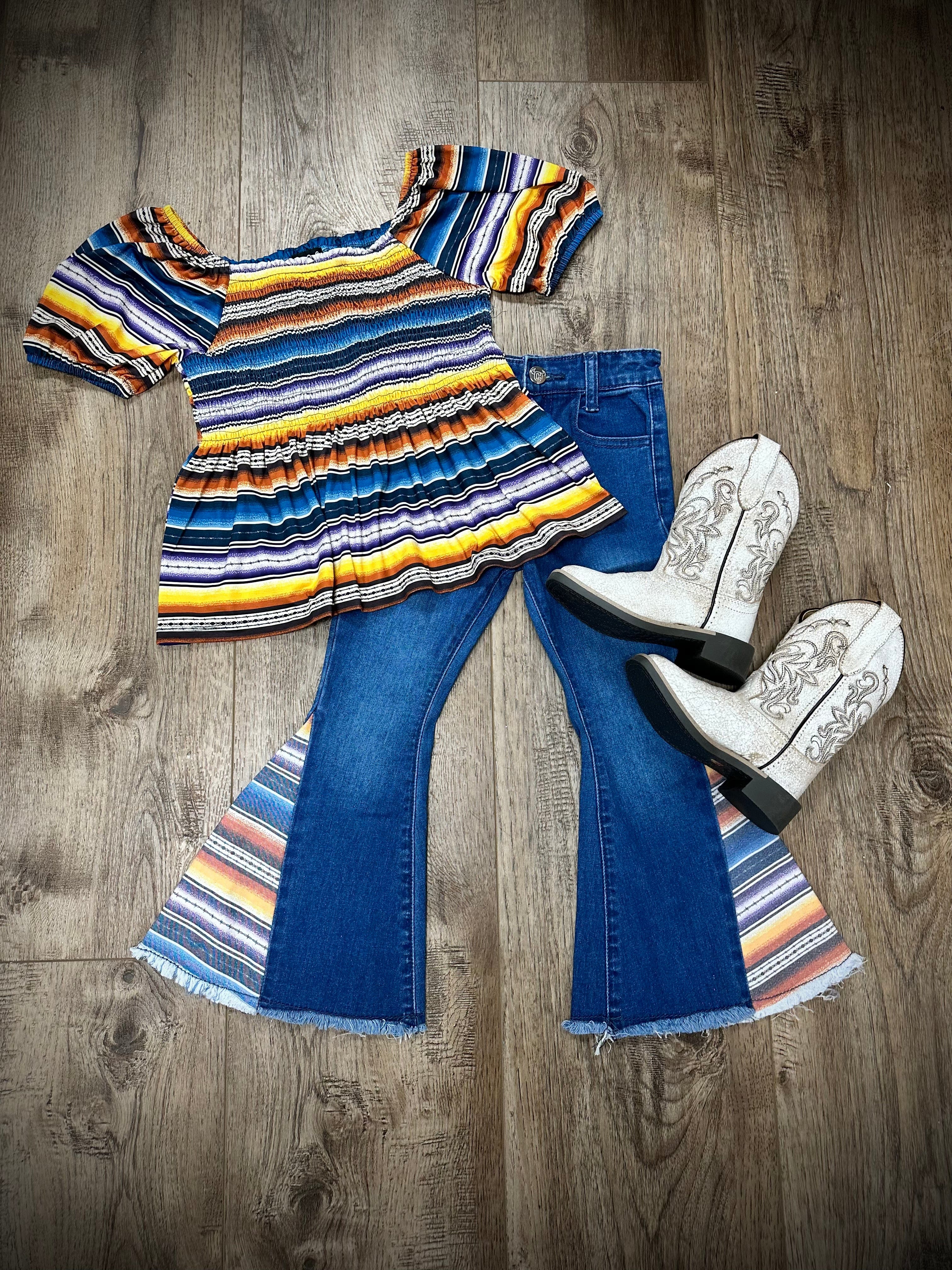 Youth Chevron Serape Short Sleeve Smock Top - Stylish Mexican-Inspired Boho Blouse for Teens & Girls - Perfect for Festivals, Beach Outings & Casual Wear