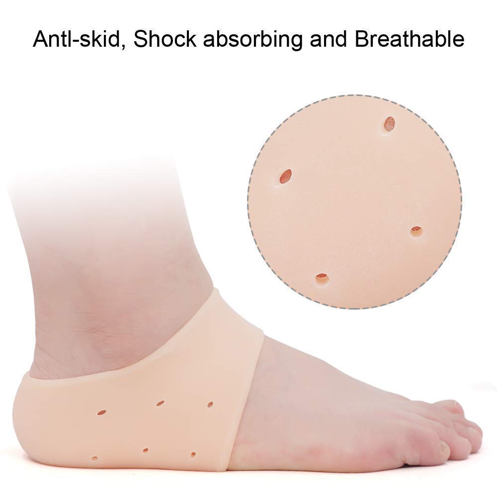 Anti-Slip Half Heel Socks with Silicone Gel - Moisturizing Foot Care Socks for Cracked Heels & Pain Relief - Unisex Beige One Size Fits All - Perfect for Sleeping, Yoga & Home Relaxation