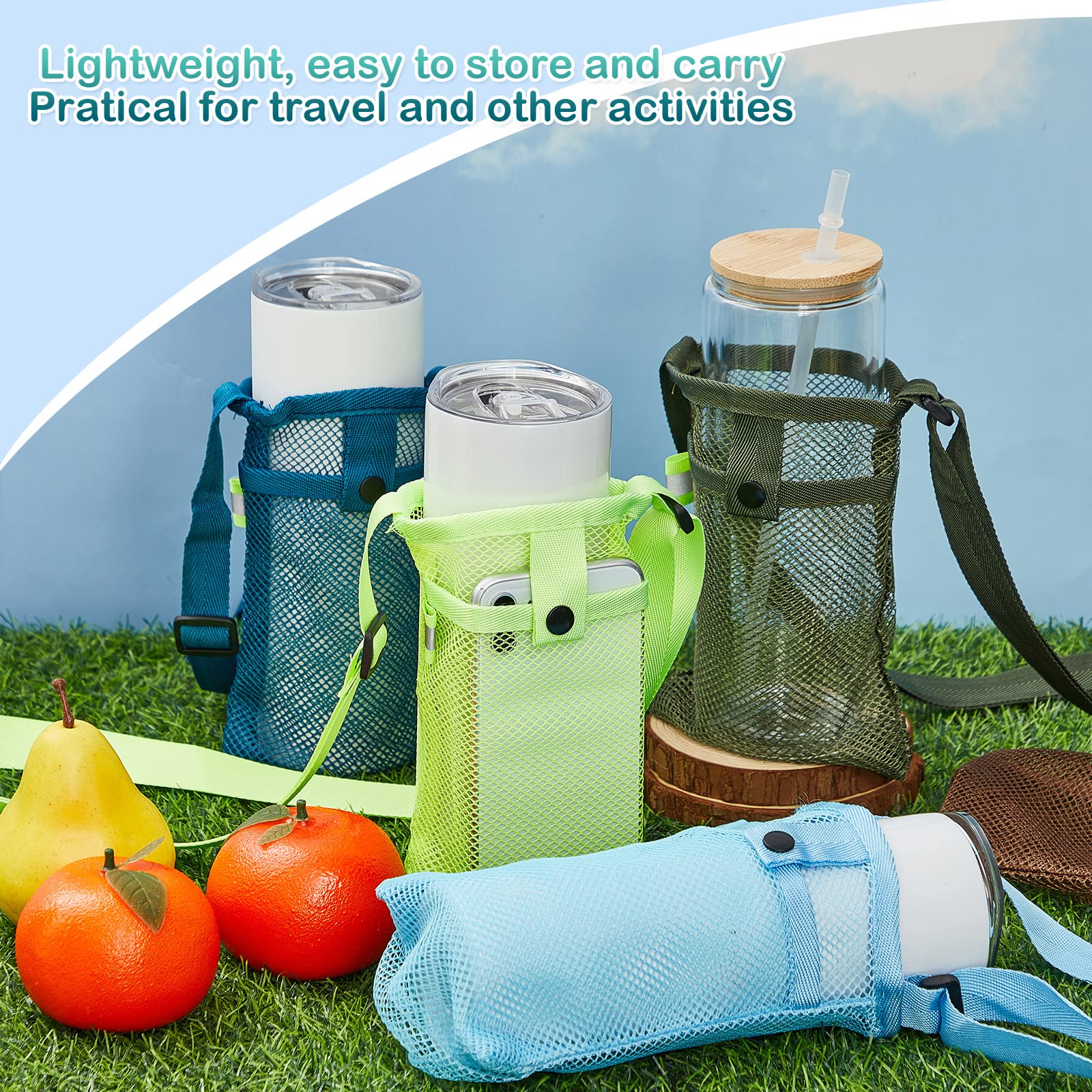 8 Pcs Water Bottle Sling Holder - Adjustable Shoulder Strap for Walking & Sports