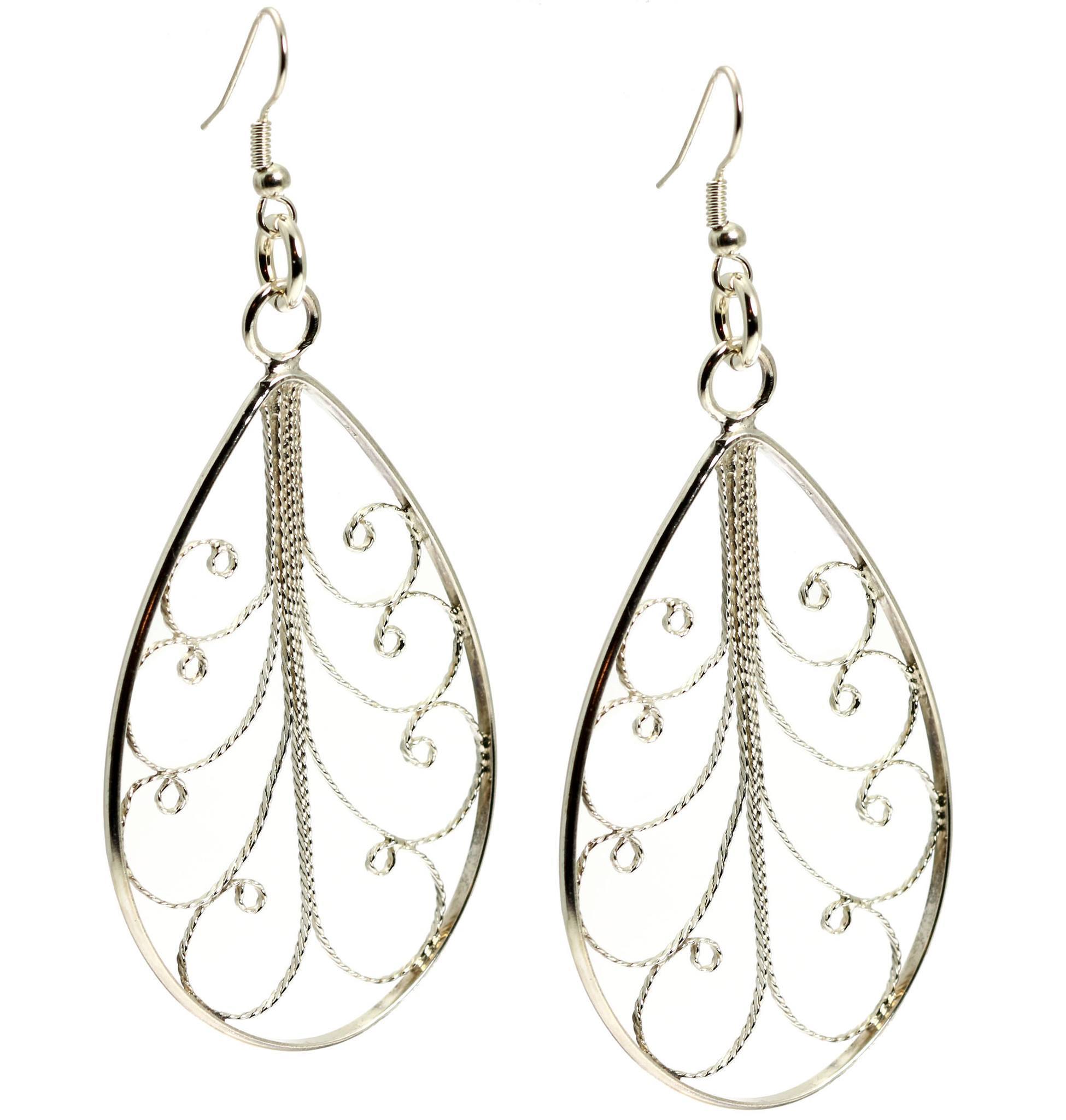 Elegant Sterling Silver Filigree Tear Drop Scroll Earrings for Women | Vintage Dangle Jewelry | Perfect for Weddings, Parties & Special Occasions