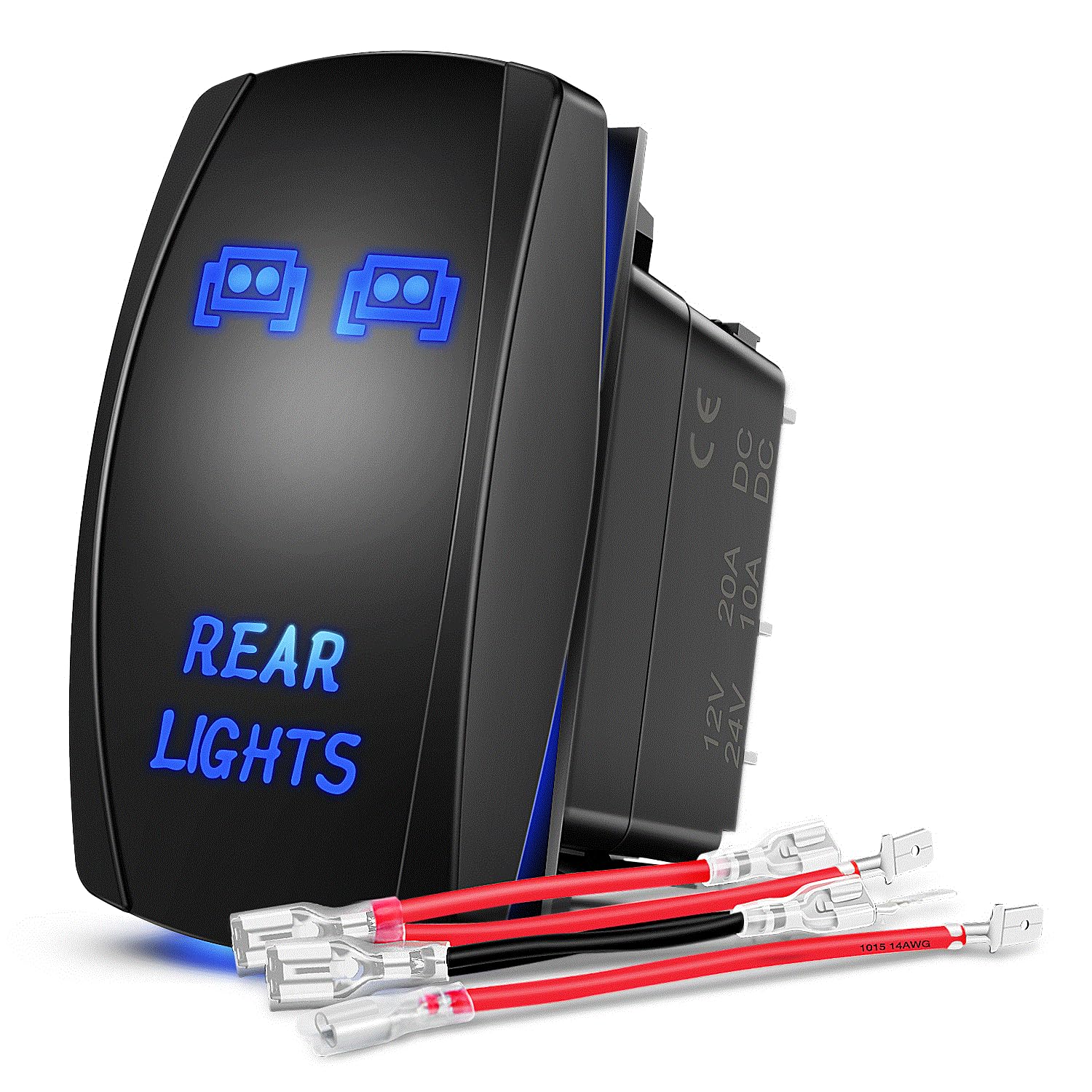 Nilight NI-RS05 5-Pin LED Light Bar Rocker Switch with Laser Engraving - 20A/12V 10A/24V On/Off Switch Kit with Jumper Wires (Blue) - 2 Year Warranty - Perfect for Off-Road Trucks, ATVs, Boats & Marine Lighting Systems