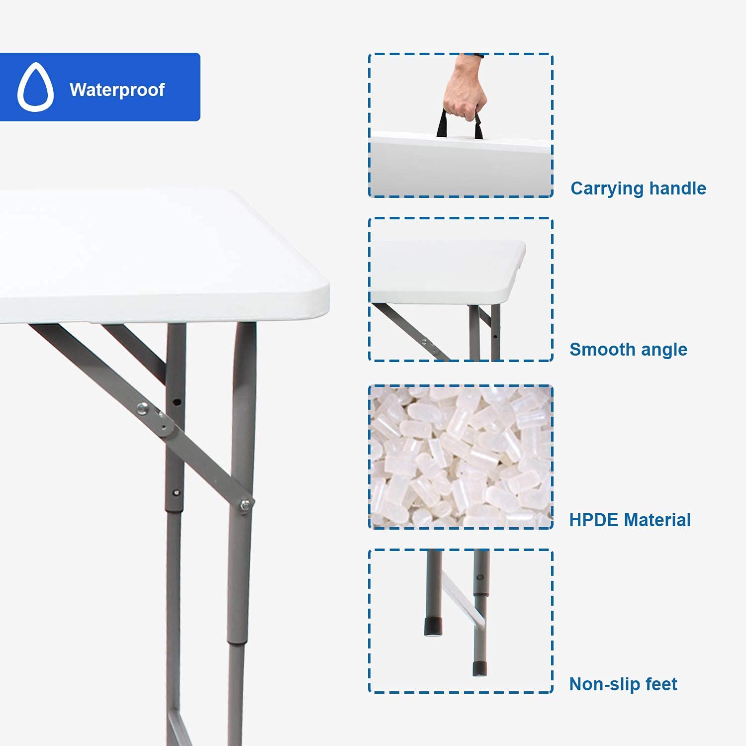 Todeco Folding Camping Table - Portable & Adjustable Height Picnic Table for Outdoor, Camping, Beach, BBQ - Lightweight Durable Utility Table for Travel, Tailgating, and Backyard Parties