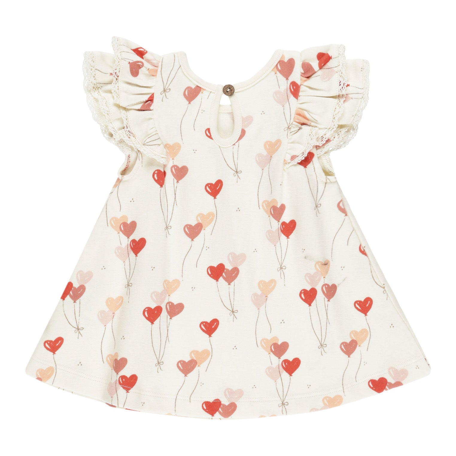 Elegant Flutter Sleeve Dress with Heart Balloons Print in Ivory - Perfect for Weddings, Parties & Special Occasions