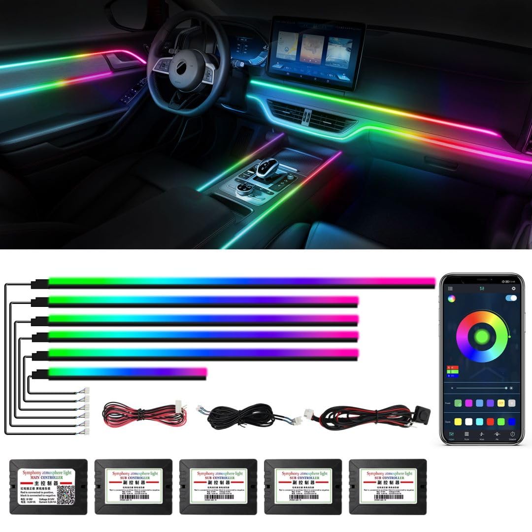 Dreamcolor Acrylic Interior Car LED Strip Lights - 6 in 1 RGB Neon Lighting Kit with APP Control, 213 Color Modes, 175 Inch 593 LEDs Fiber Optic Lights for Cars | Perfect for Night Driving, Car Shows & Custom Vehicle Interior Decoration