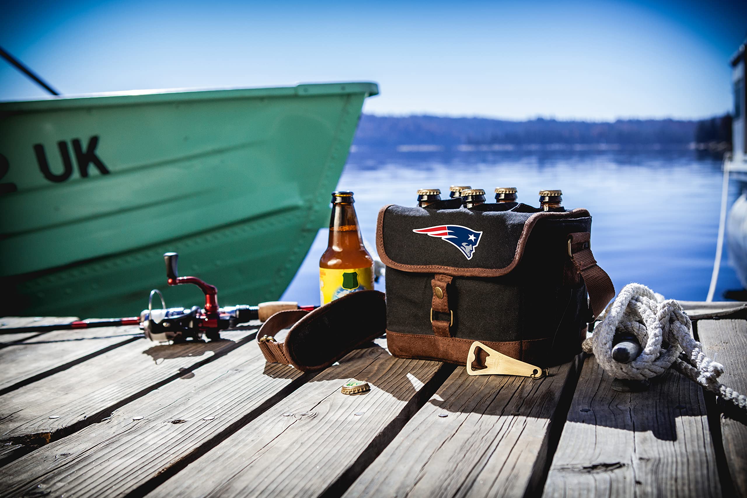 Washington Commanders NFL Beer Caddy & Cooler Tote with Opener - 6-Pack Insulated Cooler for Tailgating, Picnics & Gameday Parties (Black with Brown Accents)
