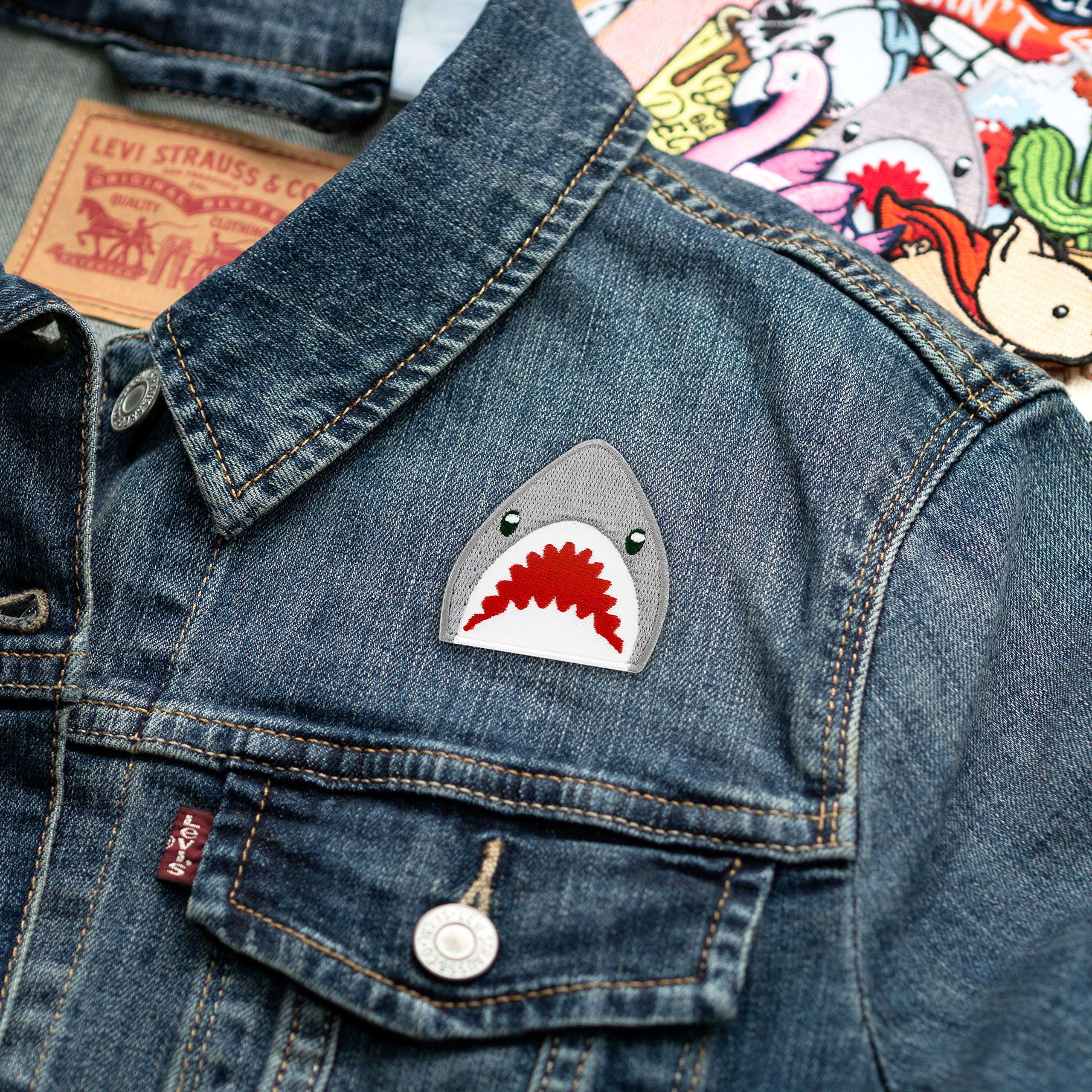 Winks For Days Shark Emoji Iron-On Patch - Cute Embroidered Applique for DIY Clothing, Bags, Hats & Accessories - Perfect for Teens, Kids Fashion & DIY Craft Projects
