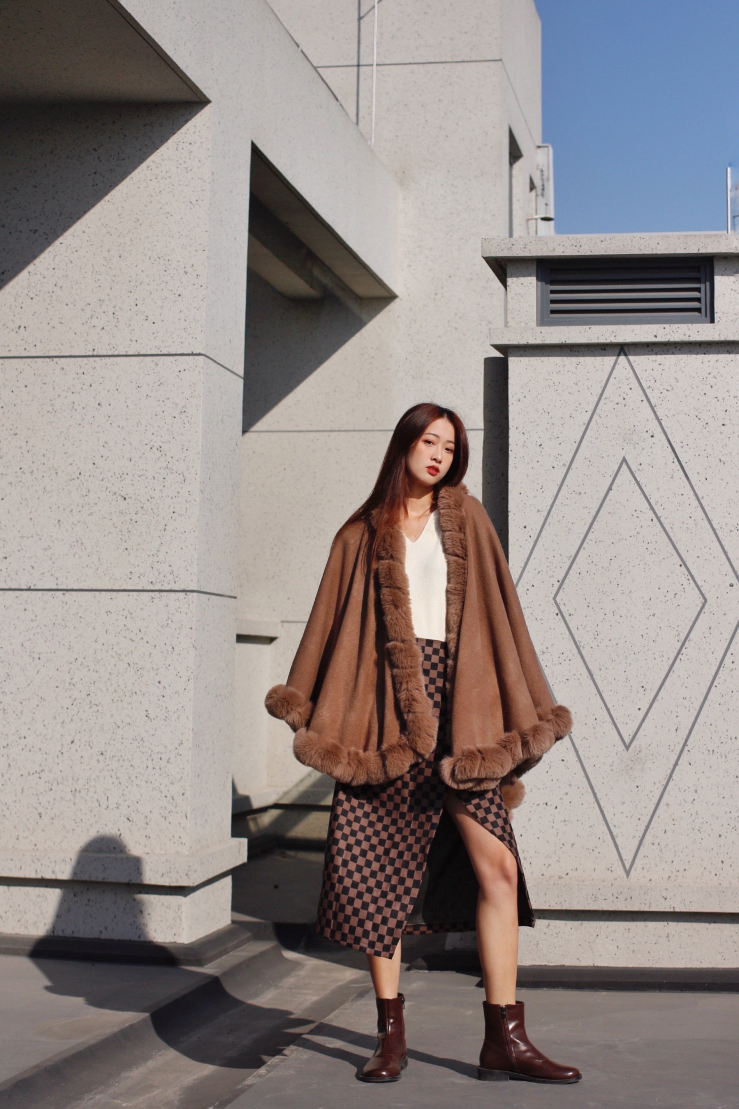 Elegant Faux Fur Cape Kimono Jacket - Women's Soft Winter Wrap Coat for Parties, Weddings & Evening Events