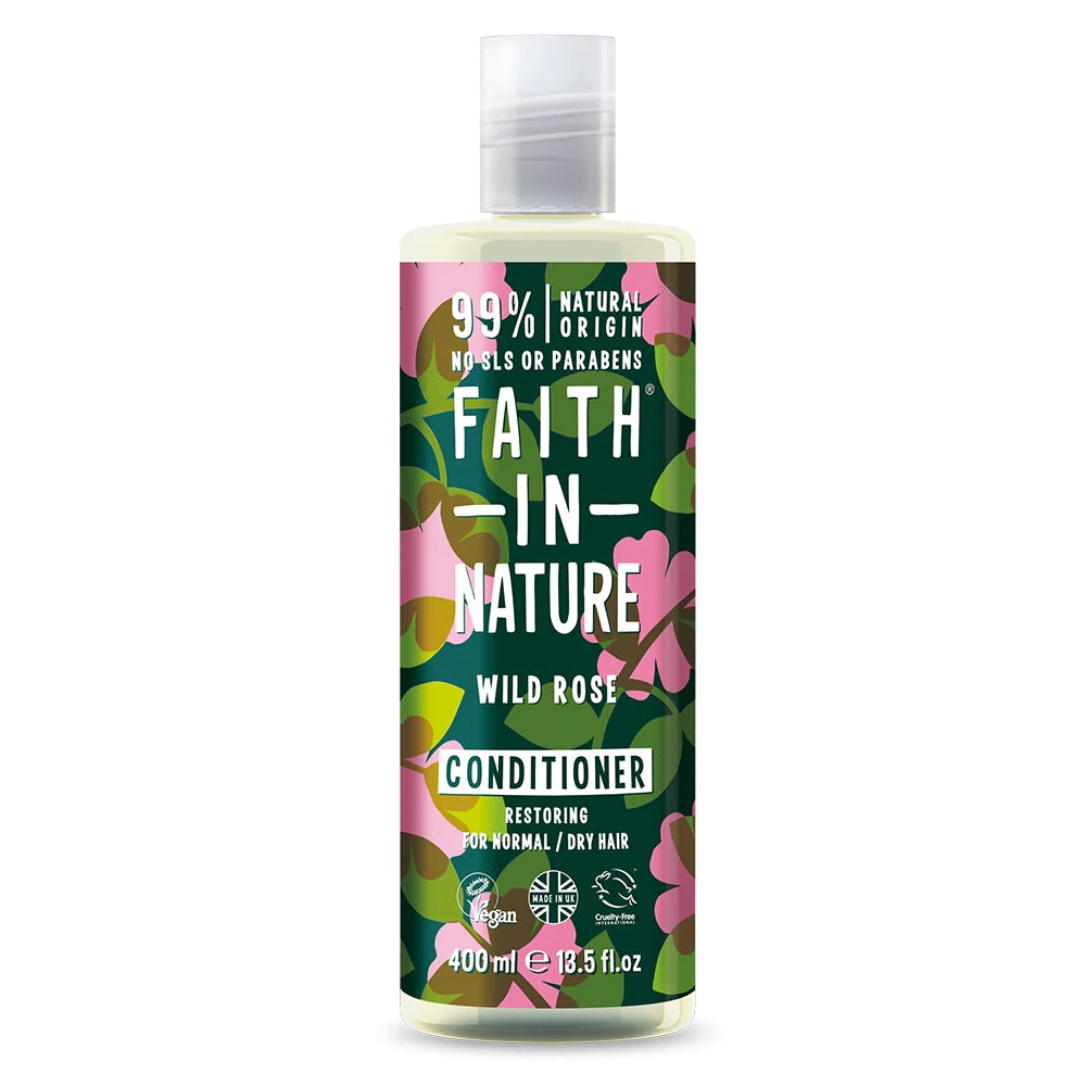 Faith in Nature Wild Rose Conditioner 400ml - Natural Hair Care for Dry & Damaged Hair - Vegan & Cruelty-Free - Perfect for Daily Hydration & Repair