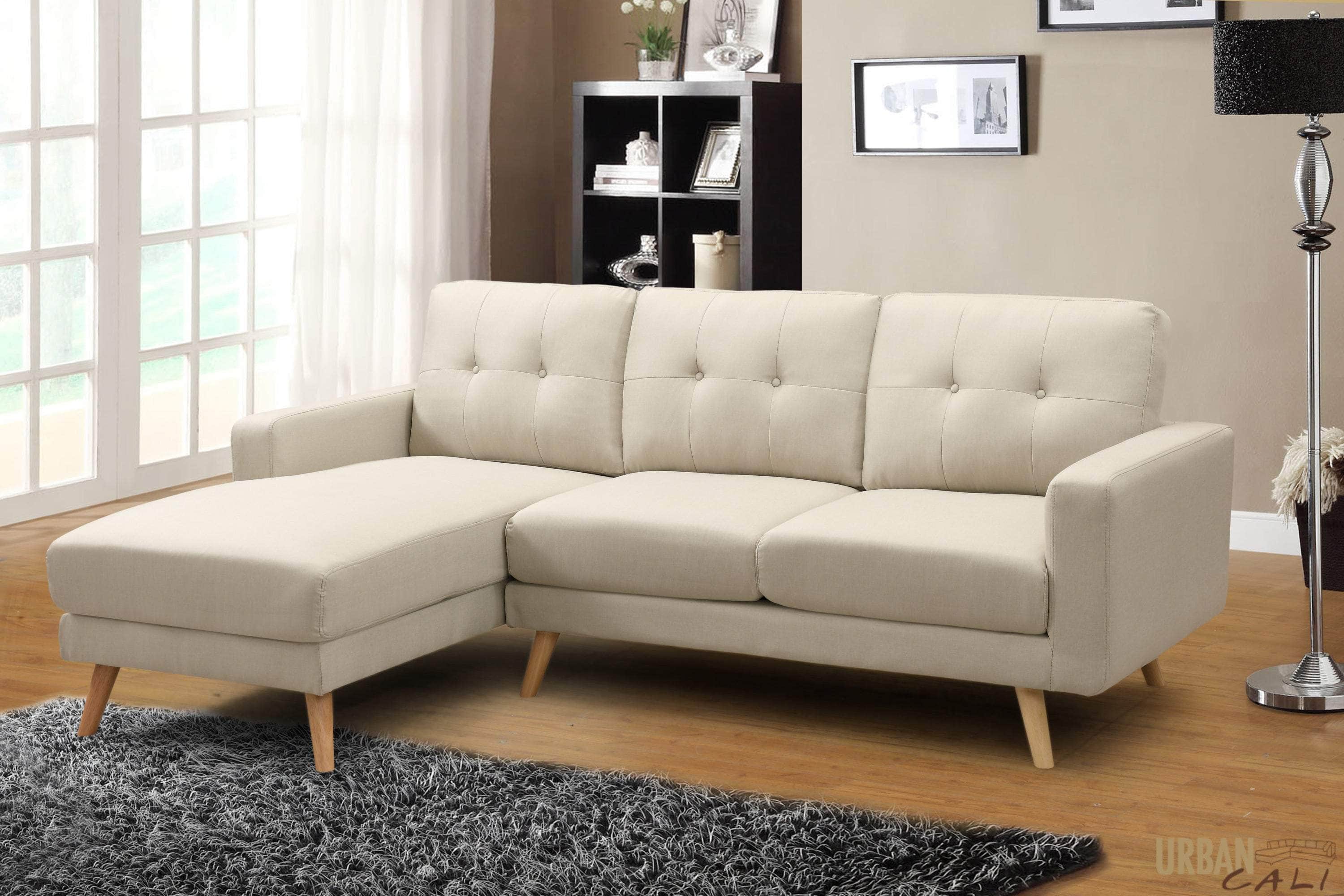 San Marino 87.75 Inch Wide Tufted Linen Sectional Sofa - 2 Color Options | Modern Living Room Furniture for Small Spaces & Apartments