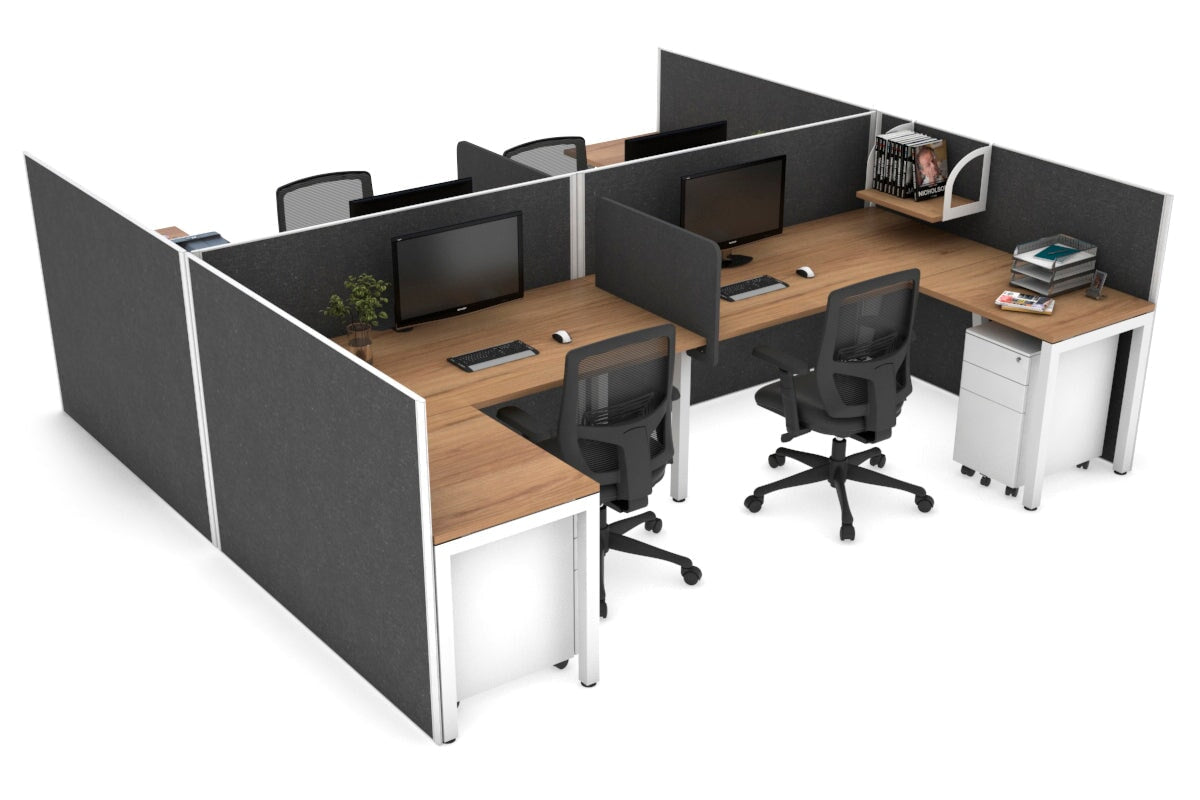 Quadro Square Legs 4-Person Corner Workstation - H Configuration White Frame (1800L x 1800W with Cable Management) - Perfect for Office, Conference Room & Collaborative Workspaces