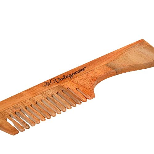 Natural Ayurvedic Neem Wood Anti-Dandruff Comb for Men & Women - Wide Tooth Scalp Massager (Pack of 2) - Promotes Hair Growth & Reduces Dandruff - Perfect for Daily Hair Care & Scalp Health
