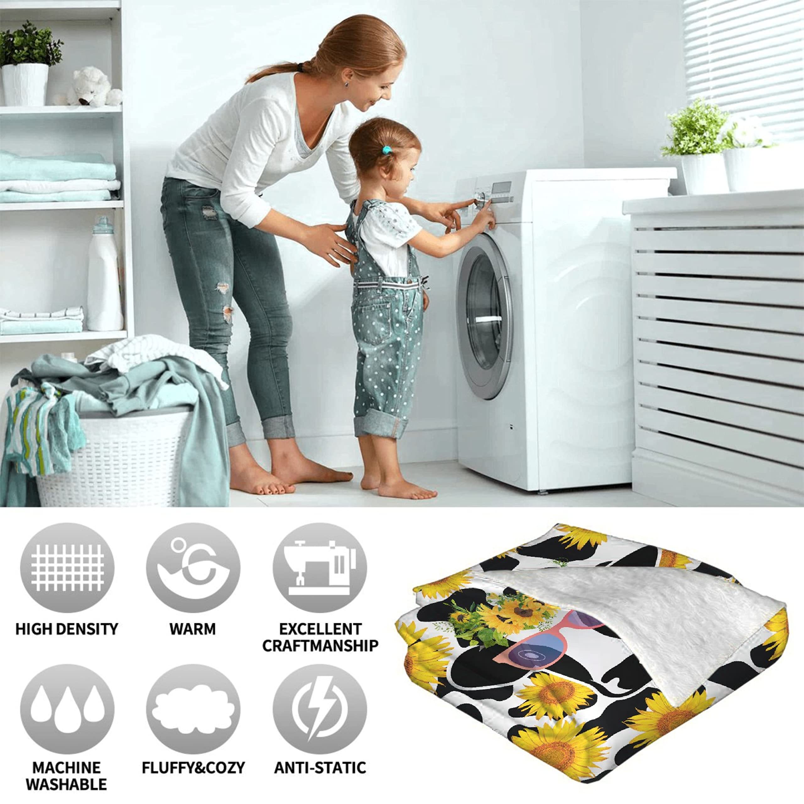 Sunflower Cow Print Plush Throw Blanket - Ultra Soft Lightweight Flannel Fleece Blanket for Baby Girls & Boys, Gifts - 120