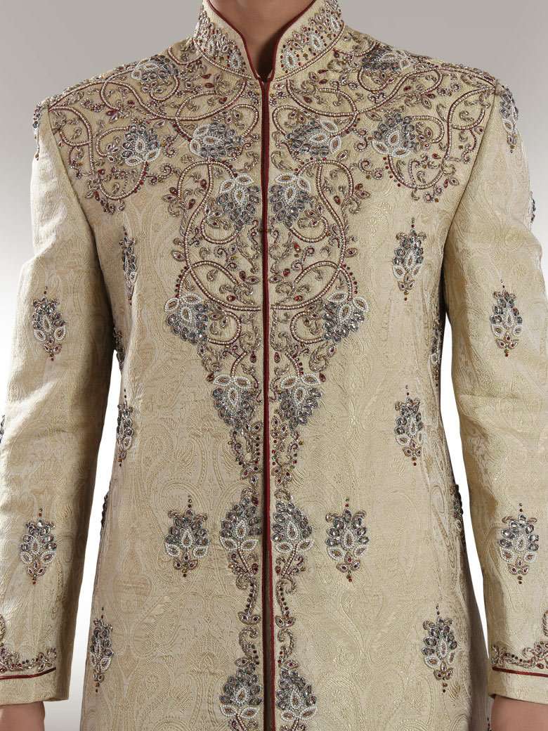 Elegant Beige Danish Sherwani for Men - Traditional Indian Wedding Sherwani Outfit - Perfect for Weddings, Festivals & Special Occasions