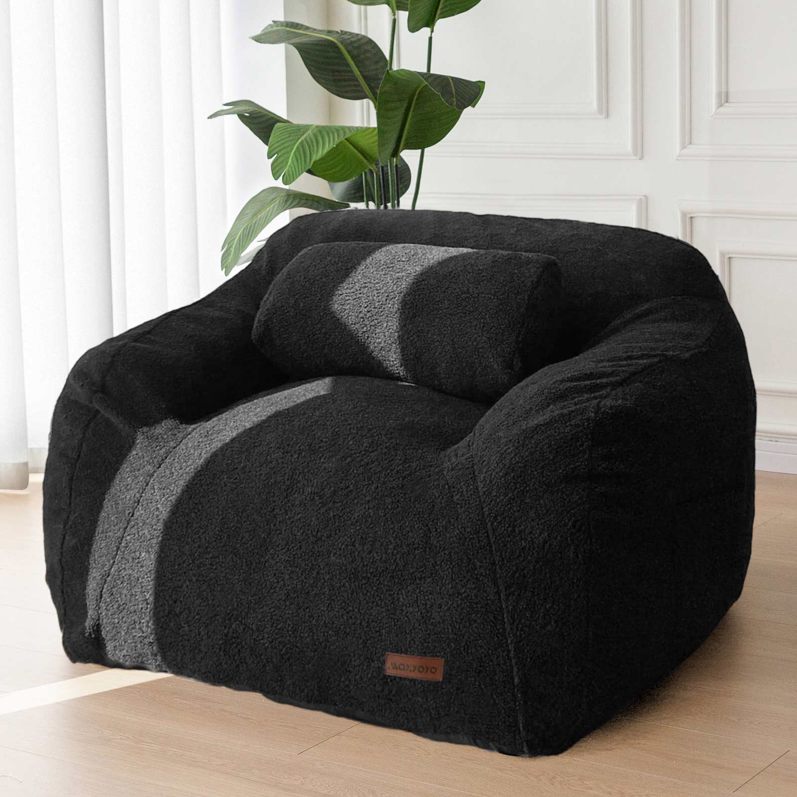 MAXYOYO Giant Bean Bag Chair with Pillow - Extra Large Fuzzy Comfy Bean Bag Sofa for Adults & Teens - Perfect for Reading, Gaming, Lounging & Movie Nights - Black