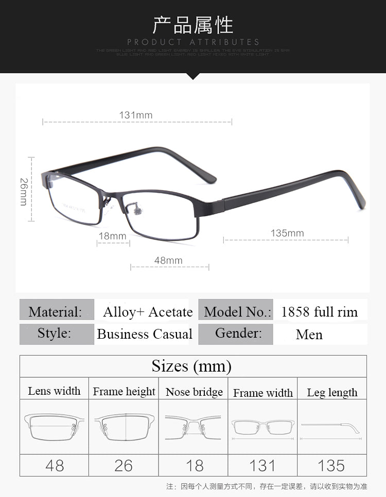 Bclear Men's Full Rim Small Rectangle Acetate & Alloy Frame Eyeglasses (Model My1858) - Lightweight & Durable for Work, Reading & Everyday Wear