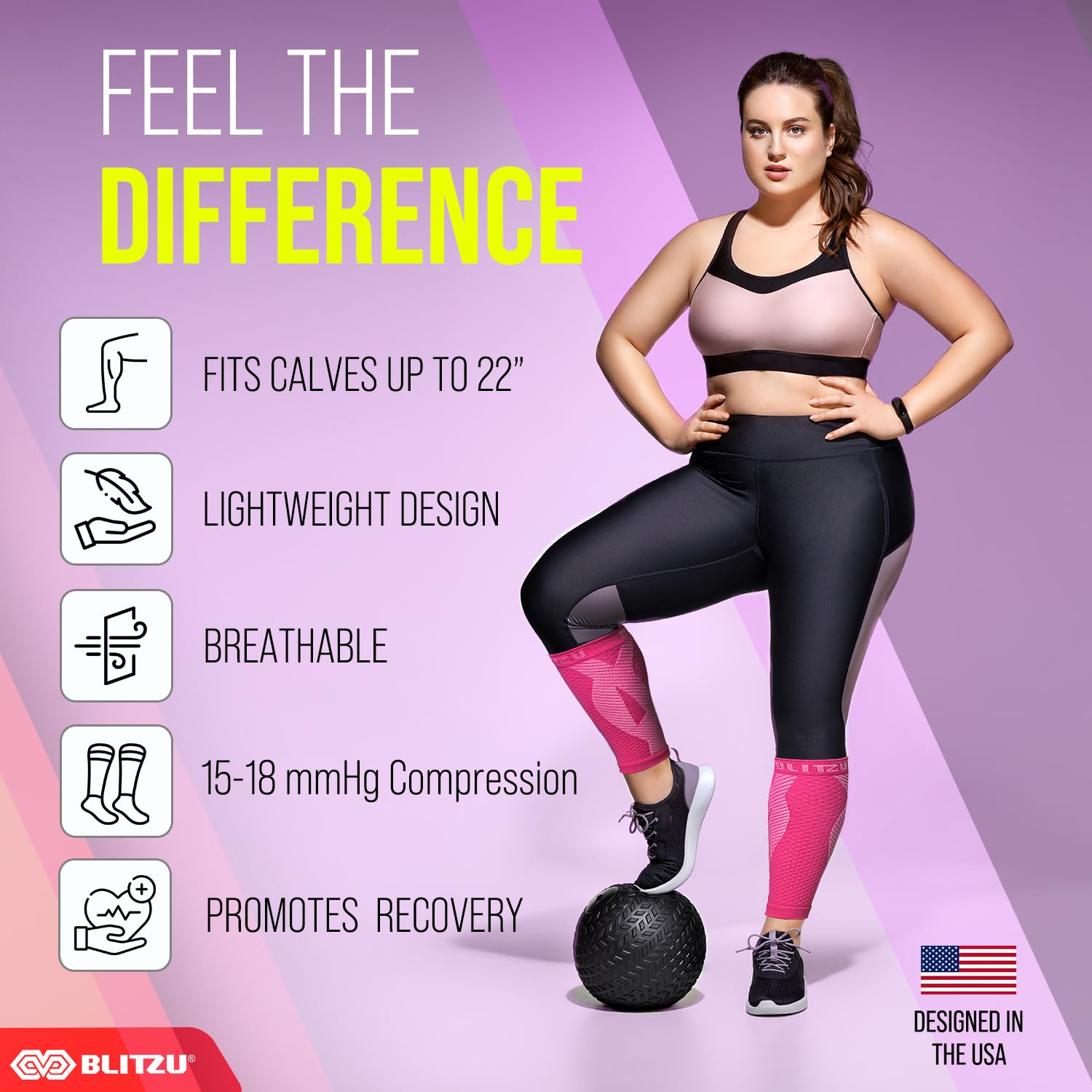 BLITZU Calf Compression Sleeve for Men & Women - Footless Compression Socks for Running, Shin Splints Pain Relief & Muscle Support - Ideal for Runners, Athletes & Workout Recovery