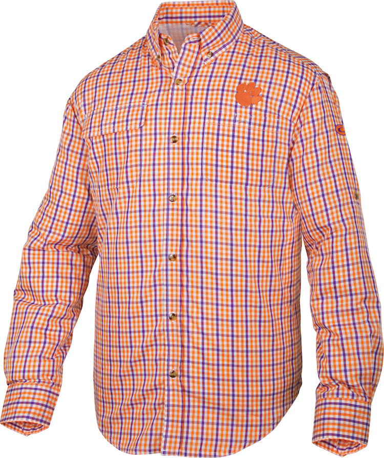 Clemson Gingham Plaid Long Sleeve Hunting Shirt for Men - Comfortable & Durable Wingshooter's Top for Outdoor Adventures, Hunting, and Casual Wear