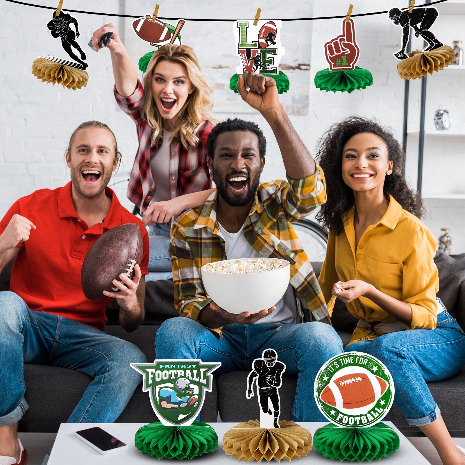 Tallew 9-Piece Football Party Decorations Set - 3D Honeycomb Centerpieces for Table Decor, Football Birthday Party Supplies | Perfect for Game Day Celebrations, Sports Themed Events & Tailgate Parties