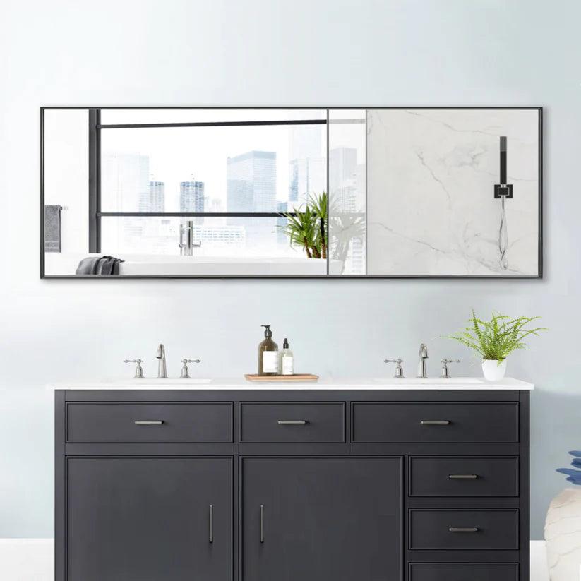 Sleek Modern Black Aluminum Framed Wall Mirror - Full Length Floor Mirror for Bedroom, Living Room & Entryway Decor