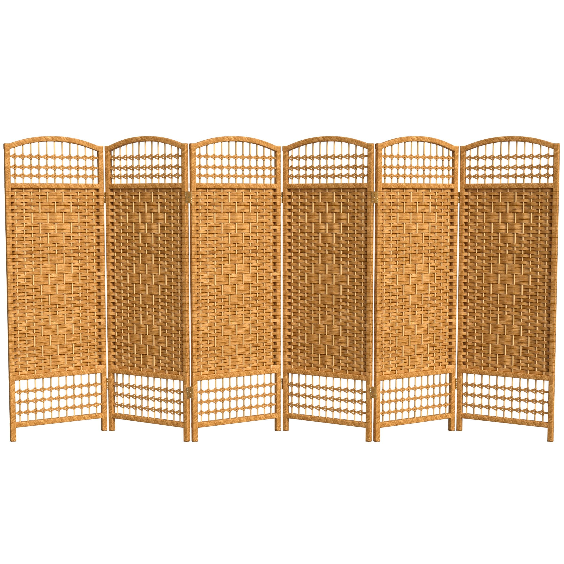 4 ft. Short Fiber Weave Folding Room Divider Screen - Light Beige - 6 Panels for Home Office, Living Room, and Bedroom Privacy