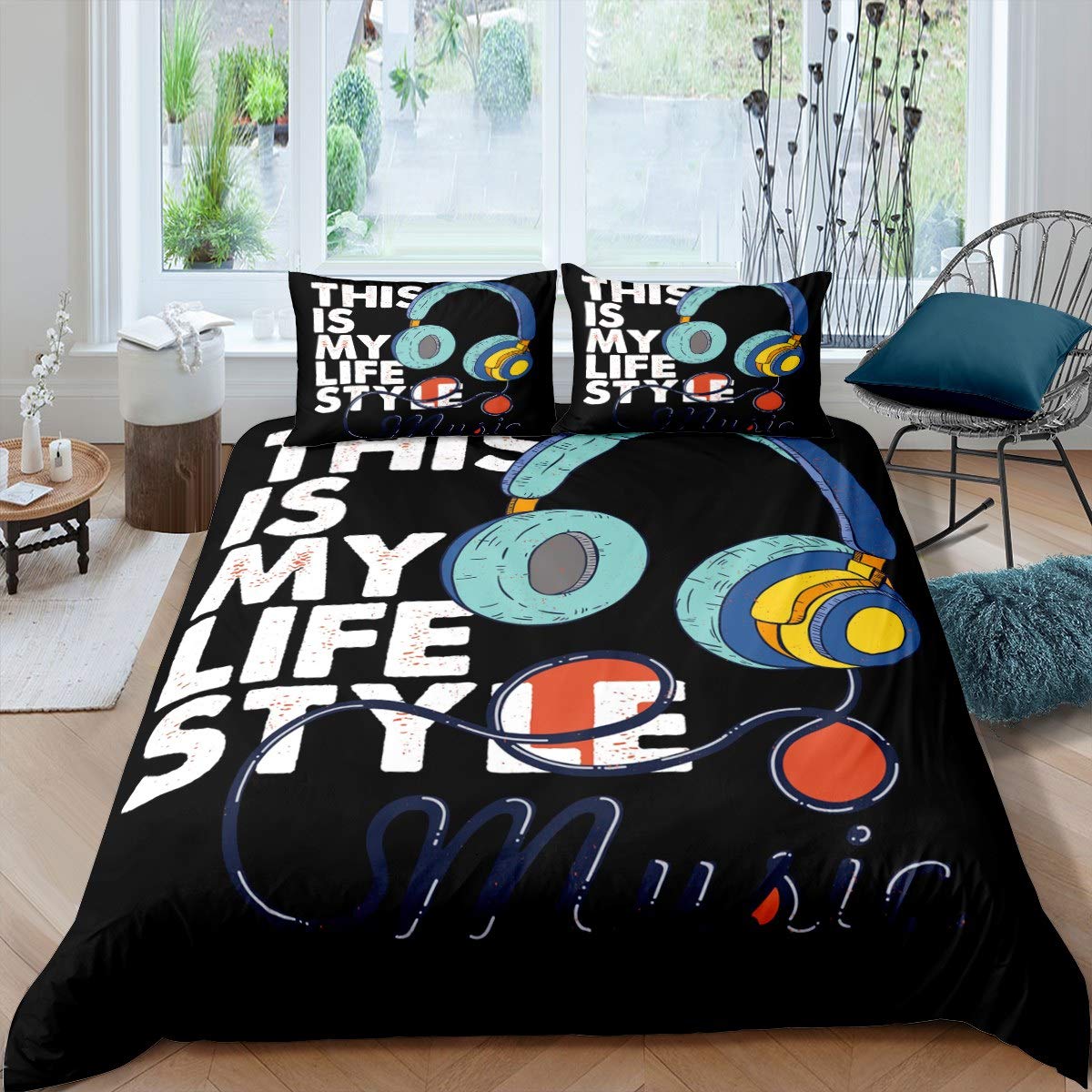 Feelyou Rock Music Theme Duvet Cover Set - Hip Hop Street Culture Bedding for Kids, Boys & Teens - Twin Size 2-Piece Comforter Set - Perfect for Music Lover's Bedroom Decor & Teen Room Makeover