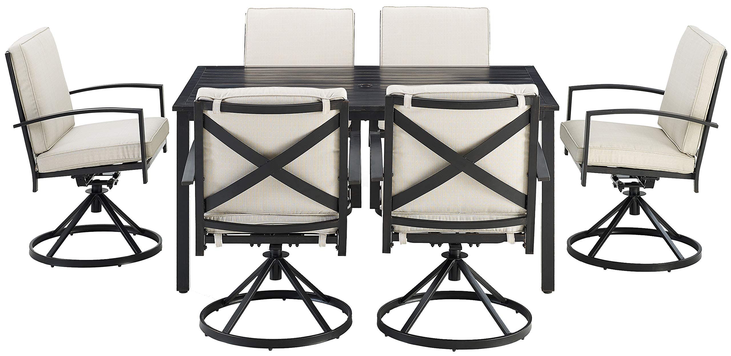 Crosley Furniture Kaplan 7-Piece Outdoor Dining Set for 6 - Patio Table and Chairs with Oiled Bronze Frame & Oatmeal Cushions - Perfect for Backyard, Deck, Garden, and Poolside Entertaining