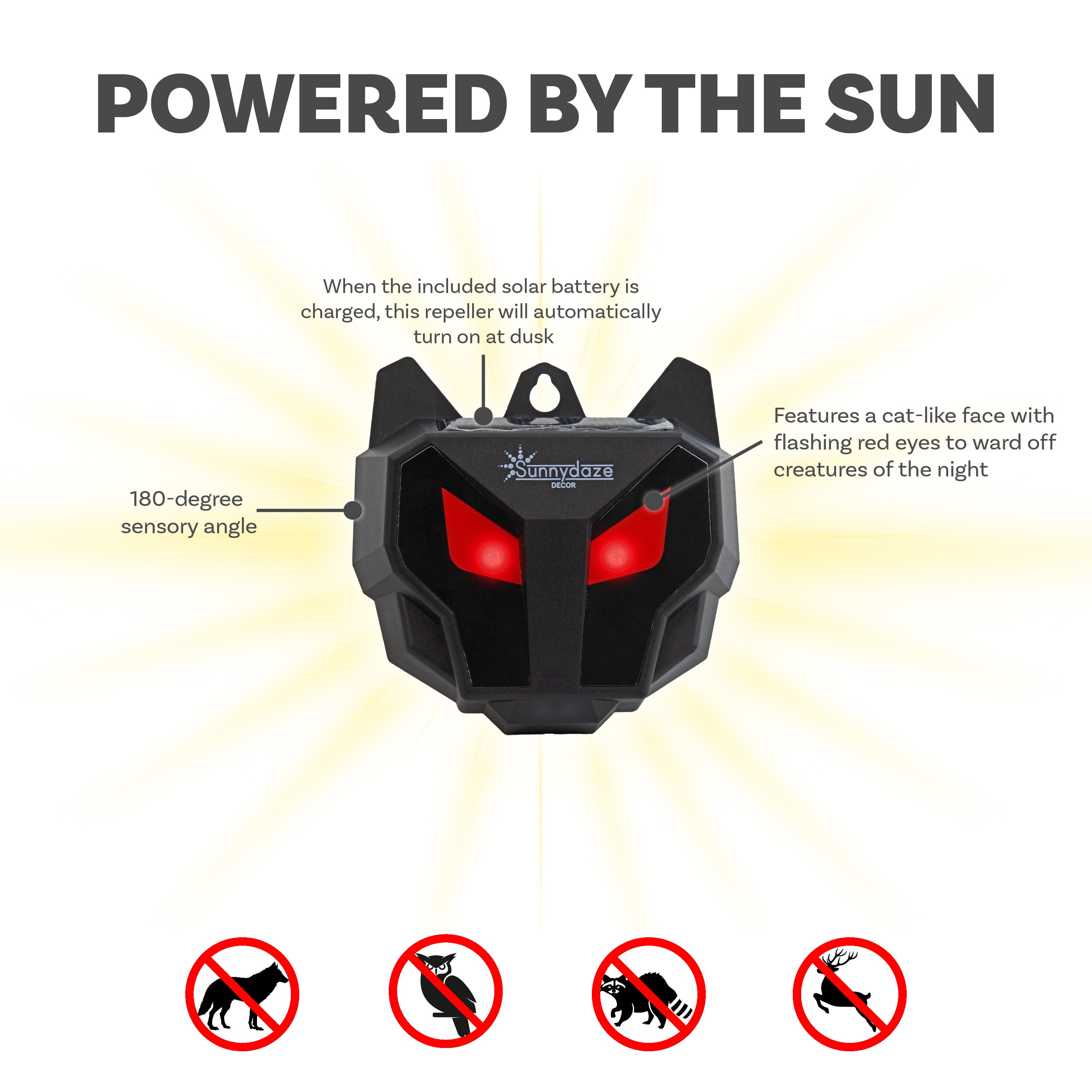 Solar Powered Animal Repellent - Wall Mounted Ultrasonic Pest Control for Gardens, Yards & Outdoor Areas - Weatherproof & Humane Rodent Repeller for Home Use