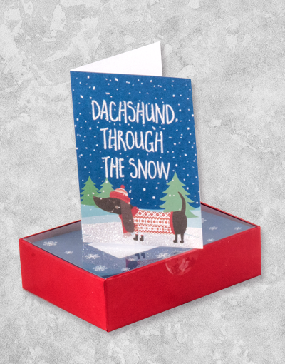Dachshund Through The Snow Christmas Cards - 16 Count Boxed Holiday Greeting Cards for Xmas, Winter & Festive Season - Perfect for Holiday Mailing, Gift Exchanges & Seasonal Decorations