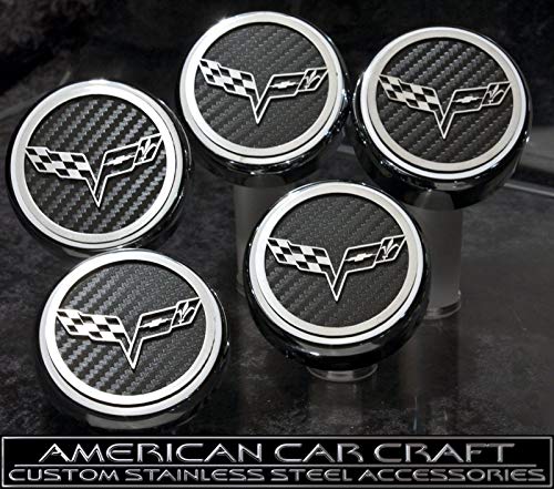 2005-2013 Chevy Corvette C6 Automatic Transmission 5-Piece Carbon Fiber & Chrome Stainless Steel Engine Cap Cover Set - Dress Up Your Engine Bay for Car Shows & Cruising