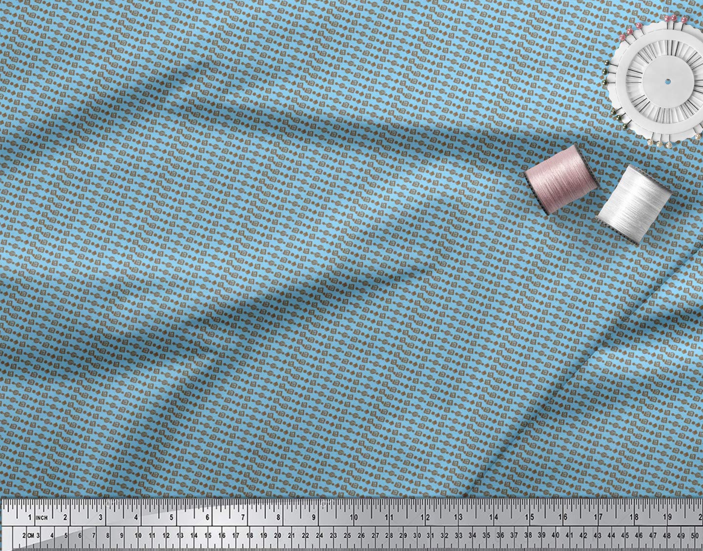 Soimoi Moss Georgette Blue Fabric by The Yard - 42 Inch Wide Aztec Geometric Printed Material for Dresses, Curtains & Home Decor | Tribal Contemporary Fusion Fashion Fabric