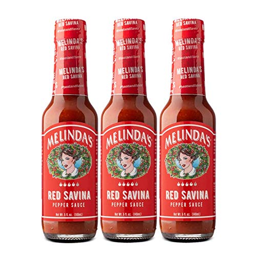 Melinda’s Red Savina Pepper Hot Sauce - Extra Spicy Habanero Hot Sauce with Fresh Ingredients, Vinegar, Carrot & Onion - 5oz Bottle (3 Pack) - Perfect for Tacos, Wings & Grilling