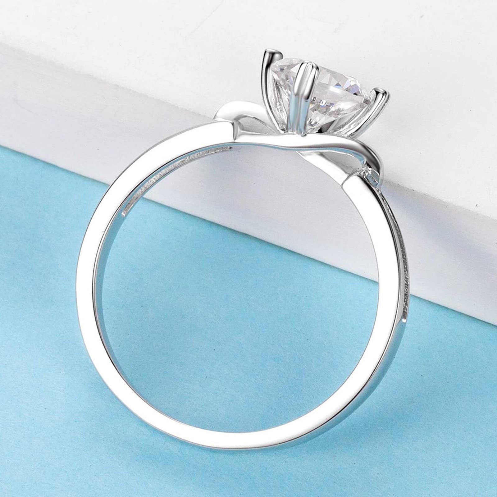 Women's Promise Rings 925 Sterling Silver Moissanite Solitaire Heart Ring - 1ct Round Hollow 4 Prong Engagement Ring for Her | Perfect for Anniversaries, Valentine's Day & Romantic Gifts