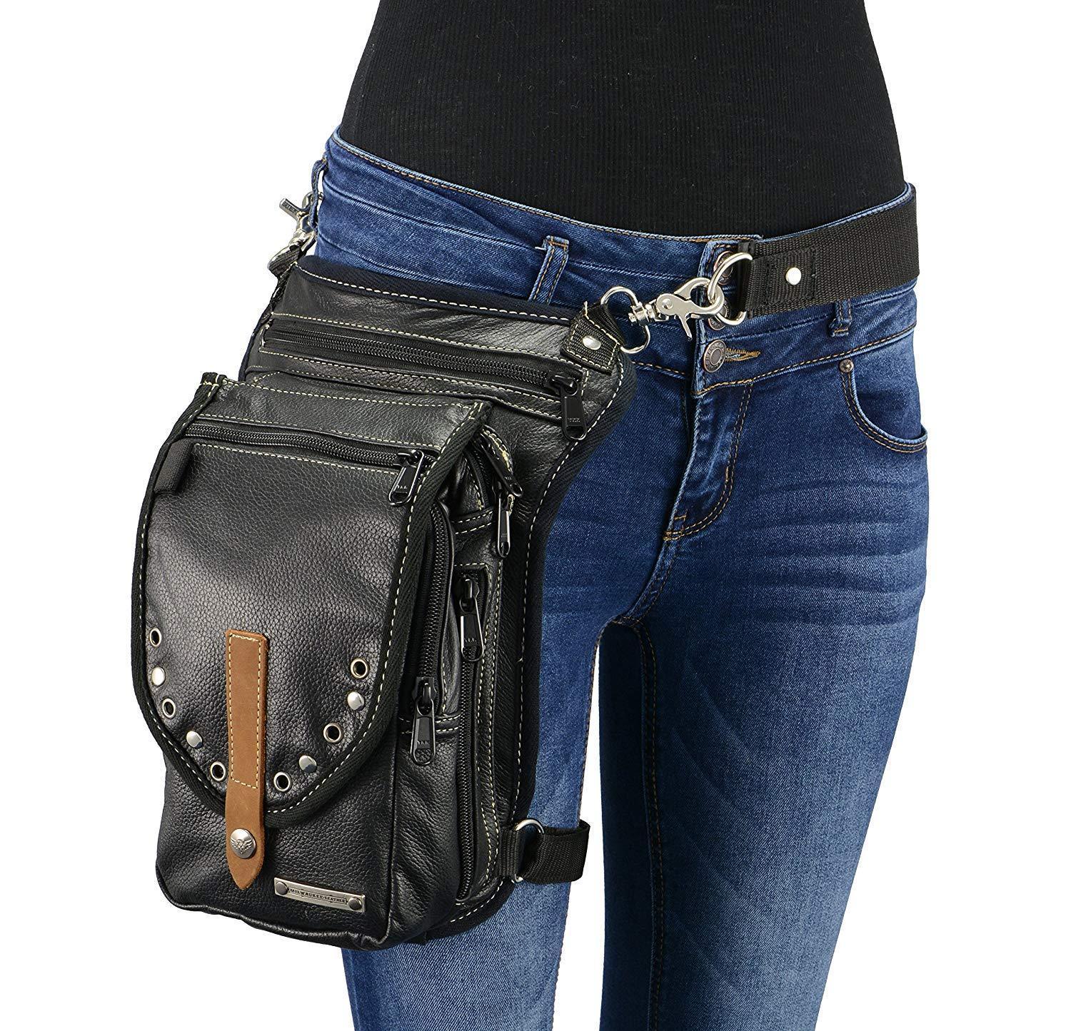 CC Thigh Bag with Adjustable Waist Belt - Black & Brown Crossbody Fanny Pack (9.5