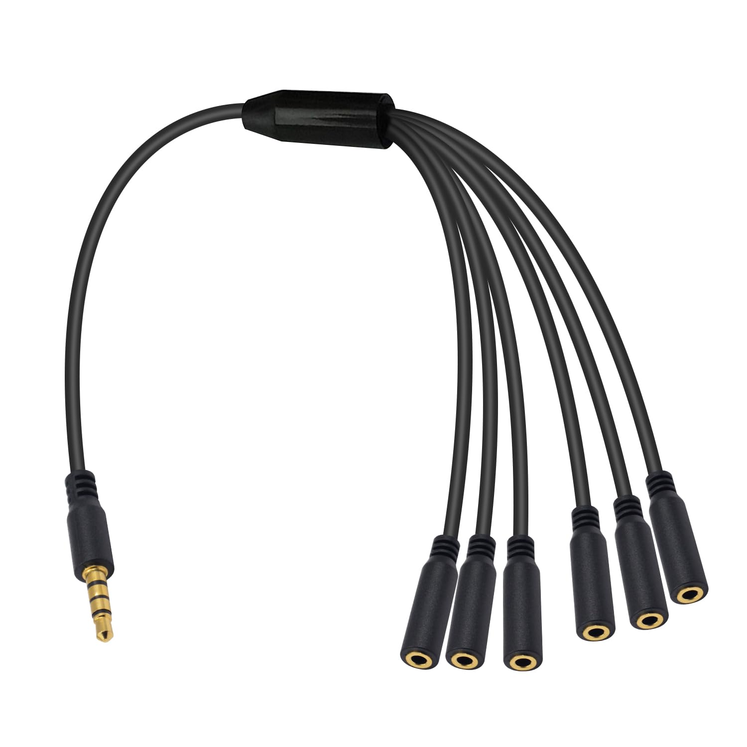 Poyiccot 3.5mm Headphone Splitter 1 to 6 Way - 1/8 Inch TRRS Male to 6 Female Audio Adapter - Compatible with iPhone, Android, Laptop, PC, Gaming Headset - 1.5ft Cable for Music Sharing, Online Classes & Multiplayer Gaming