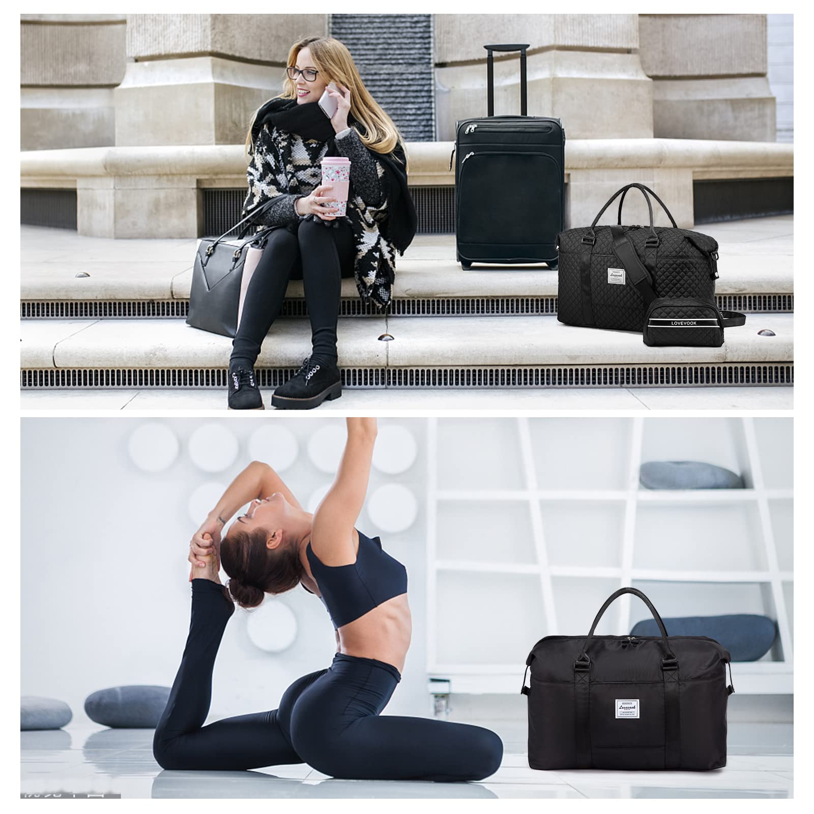 LOVEVOOK Women's Weekender Bag - Stylish Travel Tote, Gym Duffel & Carry On Bag with Free Toiletry Pouch | Perfect for Weekend Getaways, Overnight Trips & Hospital Visits