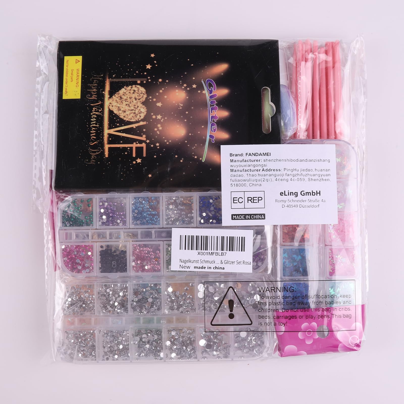 FANDAMEI Professional Nail Art Kit - 48 Pieces Nail Design Tools Set with Brushes, Dotting Pens, Glitter Powder, Sequins, Foil Flakes & Rhinestones | Perfect for DIY Manicure, Home Salon, Party Nail Designs & Gift for Nail Lovers