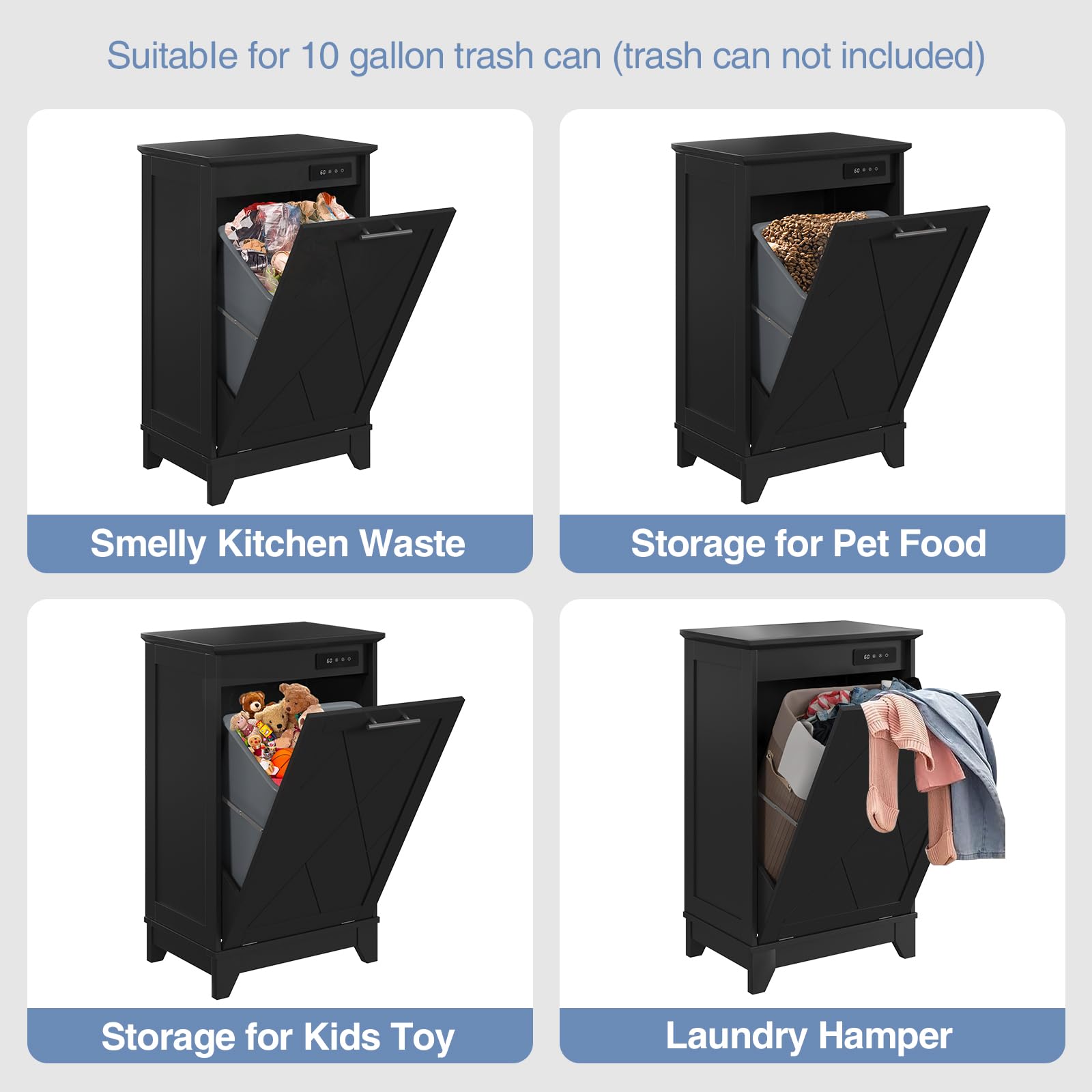10-13 Gallon Free Standing Tilt Out Trash Cabinet with Negative Ion Deodorizer - Recycling Bin Storage for Kitchen & Living Room - Odor Control & Space Saving Solution for Home Waste Management