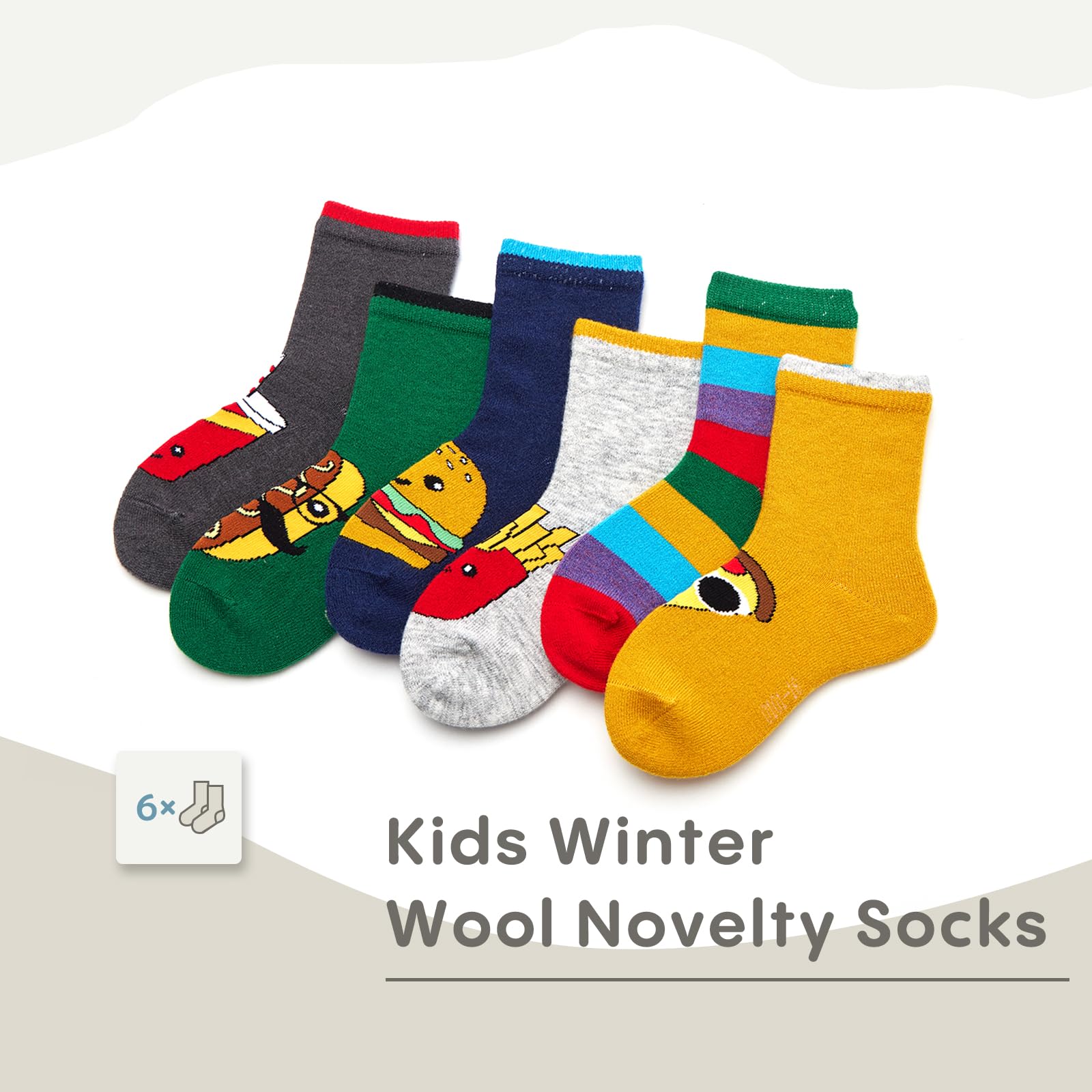 **6 Pack Boys' Wool Winter Socks - Thick Thermal Crew Socks for Kids, Warm & Cozy for Cold Weather - Perfect for School, Outdoor Play & Snow Days**