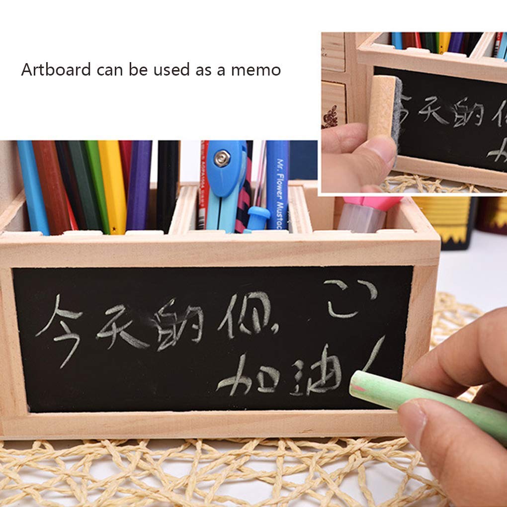Premium Wooden Office Organizer with Drawer - Pencil Holder, Blackboard & Message Board for Desk Organization | Perfect for Home Office, Study Desk & Workspace Accessories