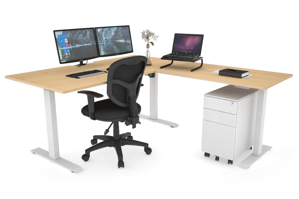 Adjustable Corner Workstation with White Frame - 1400L x 1550W RHS Desk with Cable Management Scallop | Perfect for Home Office, Gaming Setup & Workspace Organization