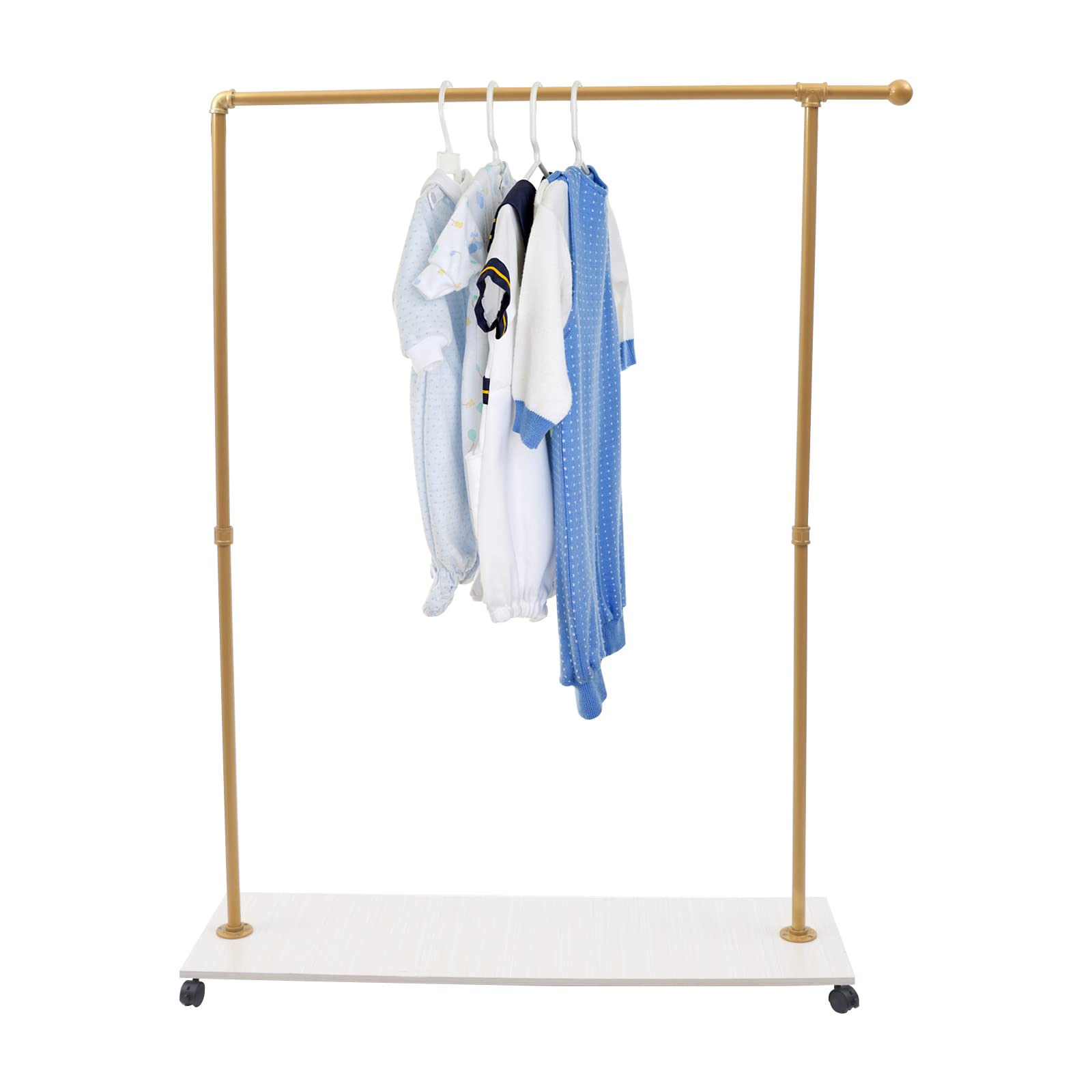 Heavy Duty Gold Garment Rack with Wood Board - Commercial Grade Iron Clothes Rack for Clothing Storage & Display - Freestanding Metal Wardrobe for Retail Stores, Boutiques, and Home Closet Organization
