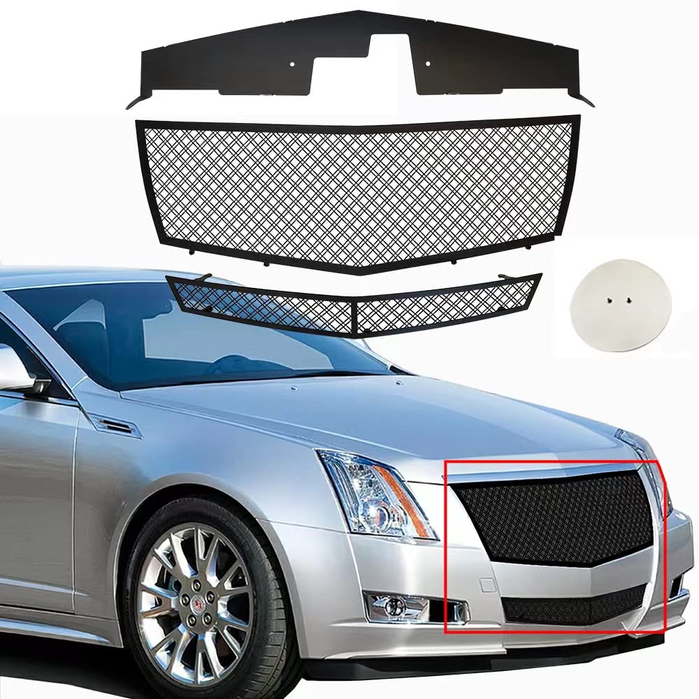 2008-2013 Cadillac CTS Black Stainless Steel Double Mesh Grille Insert - Compatible with Non-V & Non-Adaptive Cruise Models - Upgrade Your Car's Front End Style for Street or Show