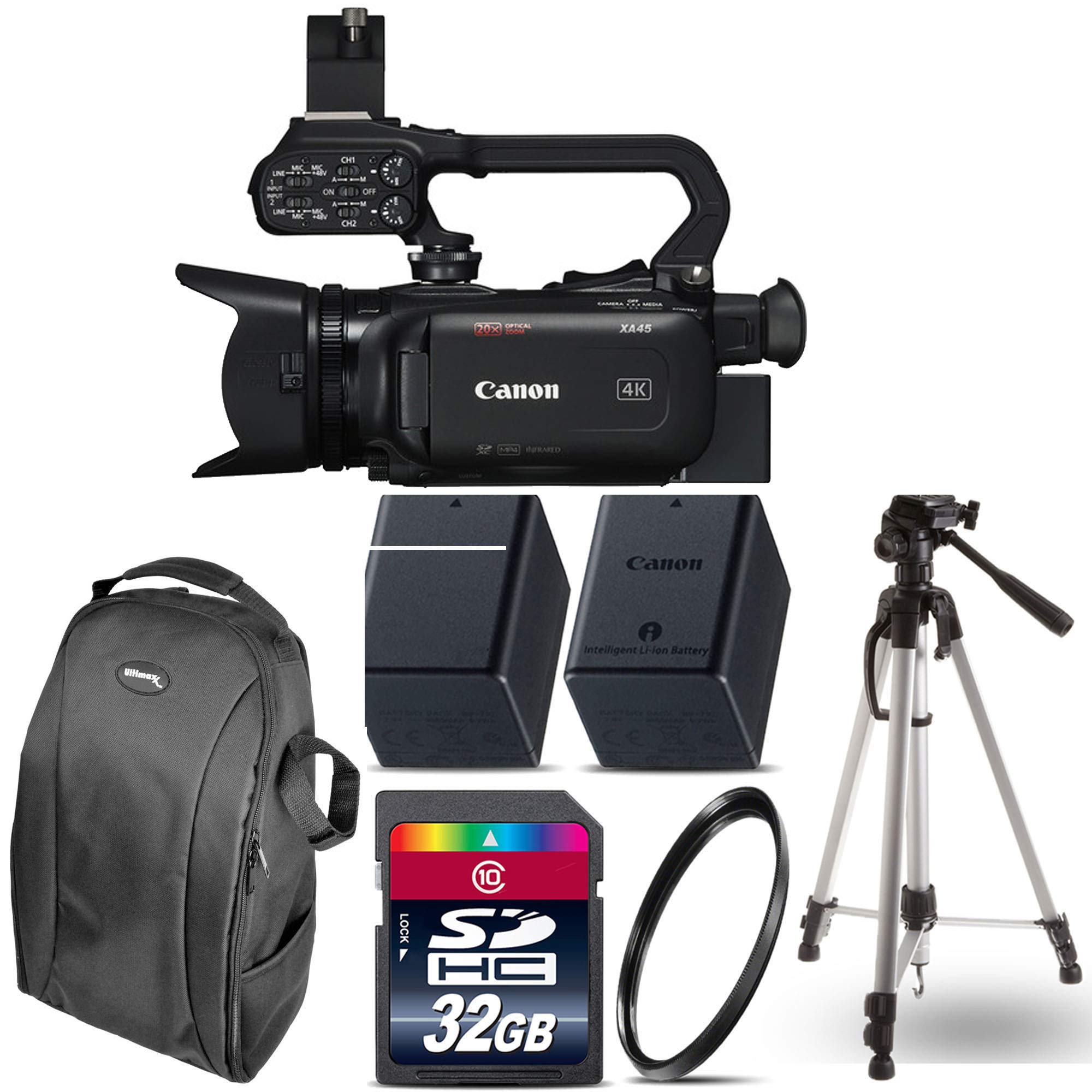 Canon XA45 Professional UHD 4K Camcorder with 32GB SD Card - 20x Optical Zoom, Dual Pixel AF, WiFi & NFC (USA Stock) - Perfect for Wedding Videography, Documentary Filming & Live Streaming