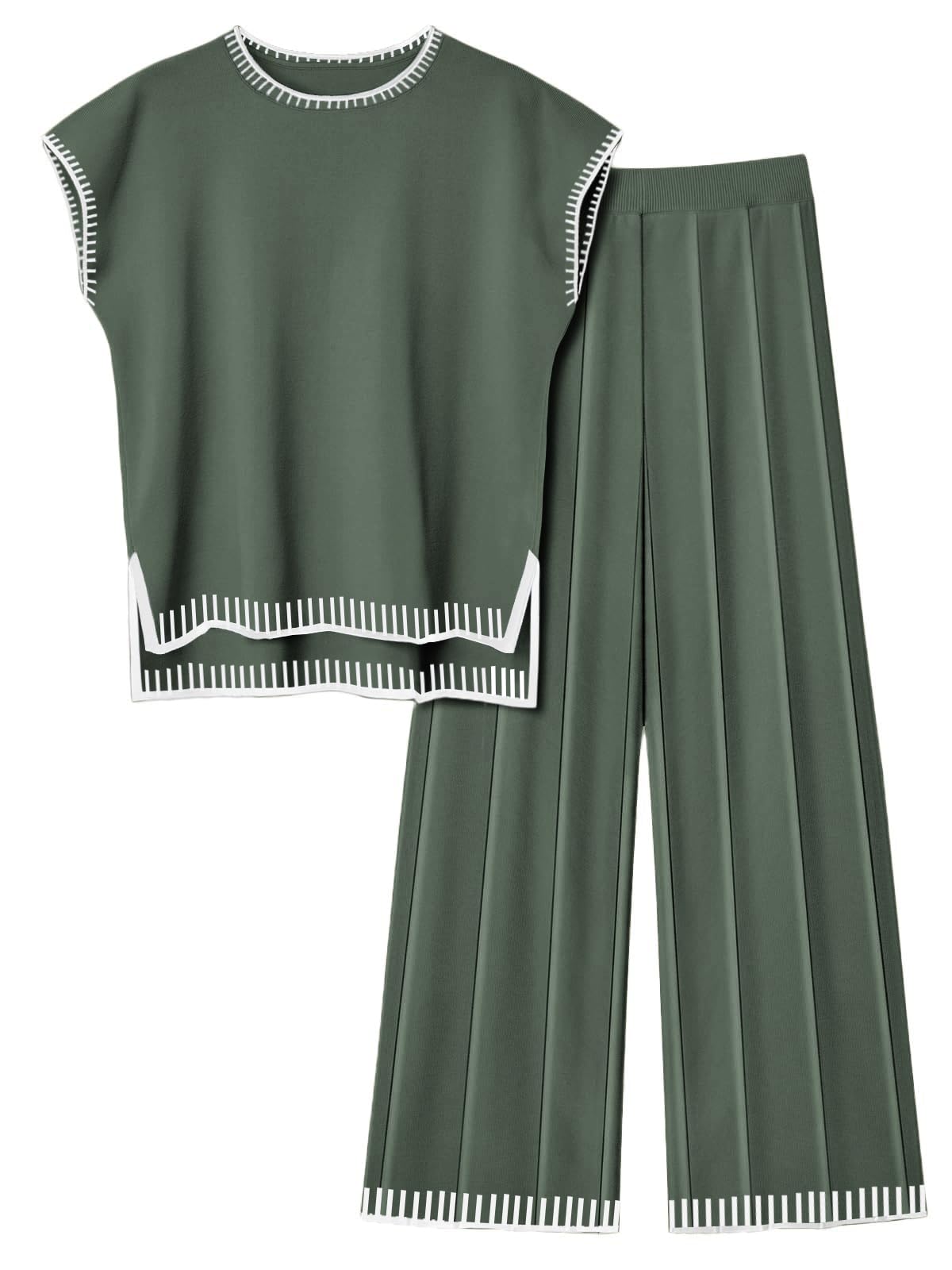 Ekouaer Women's Knit Sweater and Wide Leg Pants Lounge Set - 2 Piece Matching Outfit for Casual Wear, Home Comfort & Fall Fashion