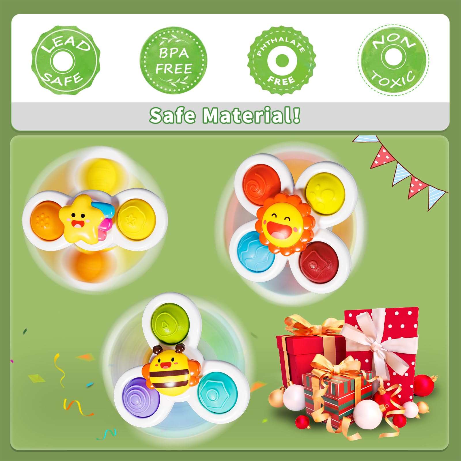 ALASOU 3PCS Pop Suction Cup Spinner Toys for Toddlers 1-3 Years - Sensory Bath Toys, Novelty Spinning Tops for 1 Year Old Boys & Girls - Perfect Baby Shower Gift & 12-18 Month Birthday Present - Fun Learning Toys for Bathtime, Playtime & Early Childhood Development