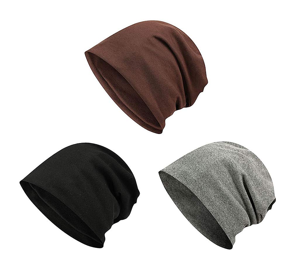 Racheljp Women's Slouch Beanie Hats & Chemo Caps - Soft Stretchy Head Turbans (3 Pack) for Winter, Cancer Patients & Fashion Accessories